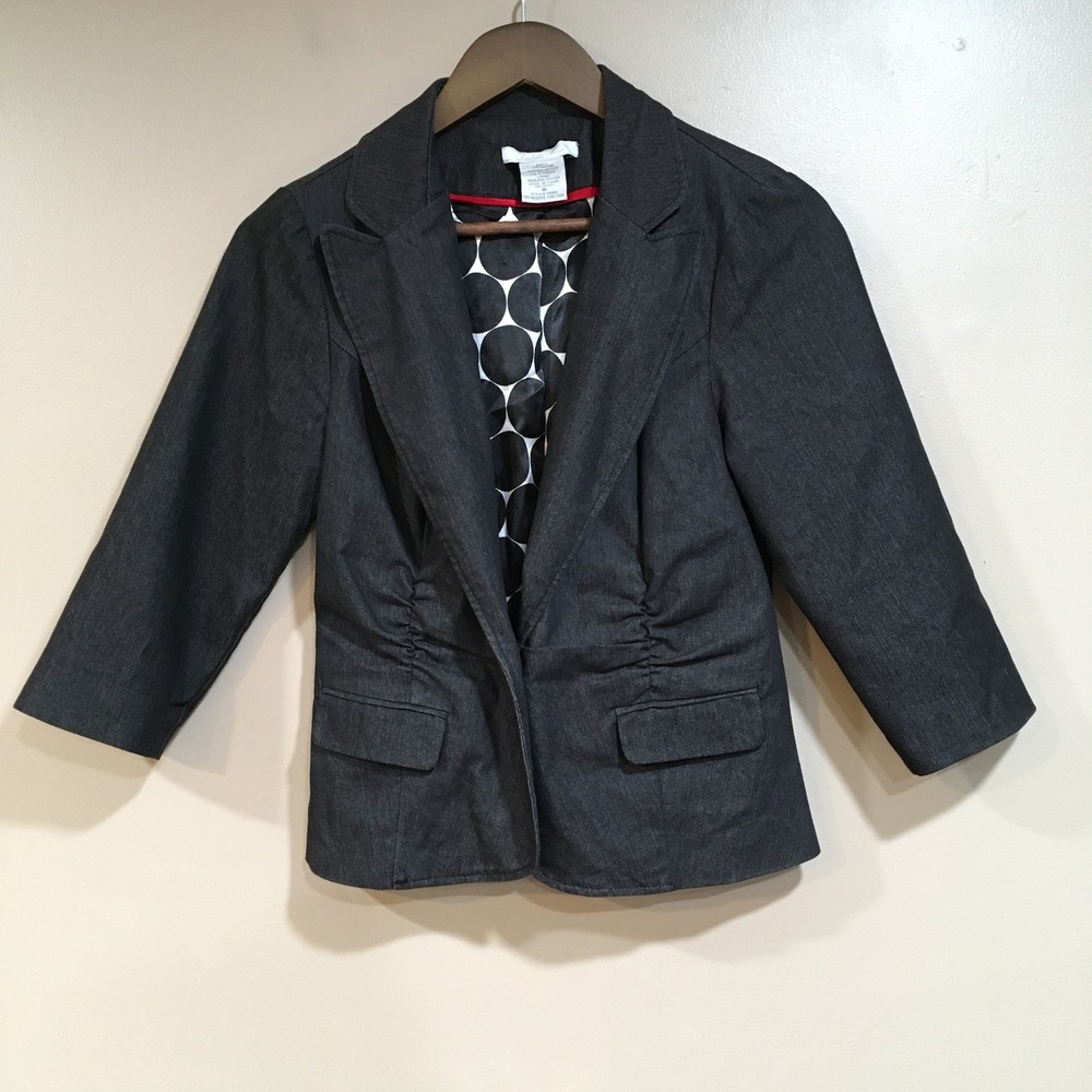 Charlotte Russe Denim Blazer Womens M Black Dark Wash Pinup Rockabilly Twee Y2K